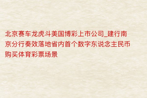 北京赛车龙虎斗美国博彩上市公司_建行南京分行奏效落地省内首个数字东说念主民币购买体育彩票场景