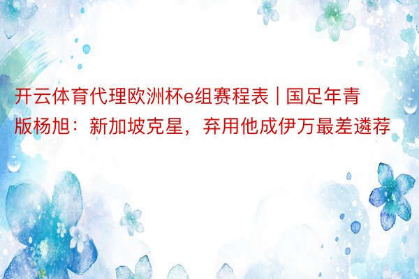 开云体育代理欧洲杯e组赛程表 | 国足年青版杨旭：新加坡克星，弃用他成伊万最差遴荐