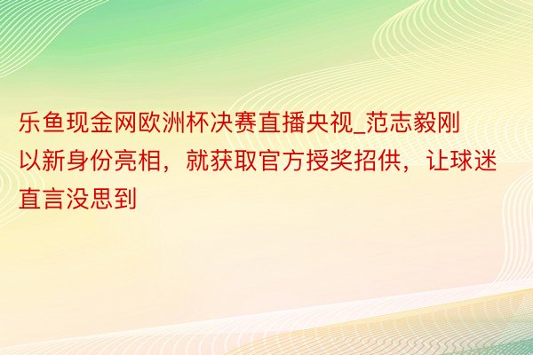 乐鱼现金网欧洲杯决赛直播央视_范志毅刚以新身份亮相，就获取官方授奖招供，让球迷直言没思到
