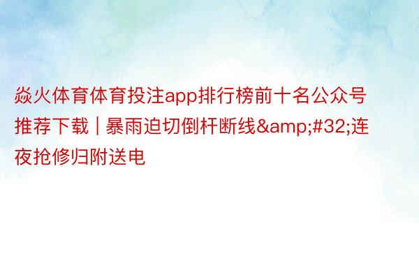 焱火体育体育投注app排行榜前十名公众号推荐下载 | 暴雨迫切倒杆断线&#32;连夜抢修归附送电