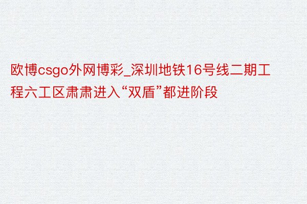 欧博csgo外网博彩_深圳地铁16号线二期工程六工区肃肃进入“双盾”都进阶段