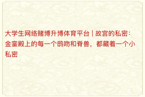 大学生网络赌博升博体育平台 | 故宫的私密：金銮殿上的每一个鸱吻和脊兽，都藏着一个小私密