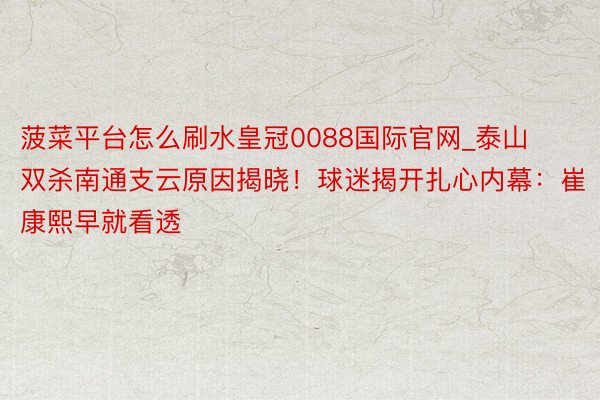 菠菜平台怎么刷水皇冠0088国际官网_泰山双杀南通支云原因揭晓！球迷揭开扎心内幕：崔康熙早就看透